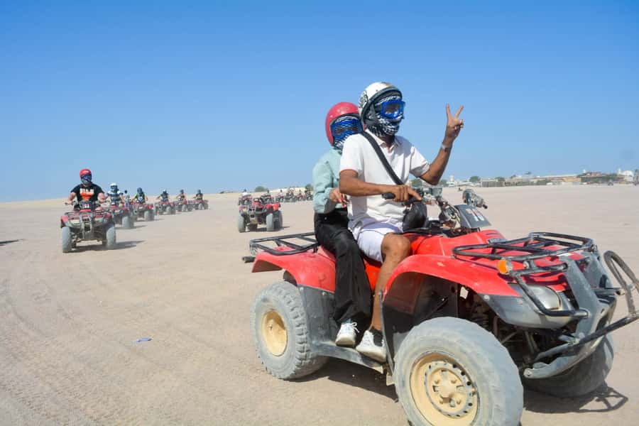 Desert Sunset Quad Bike ATV for 50Km, Oriental Show, Dinner, - The Helmet, the Short Briefing, and Actually Learning to Ride