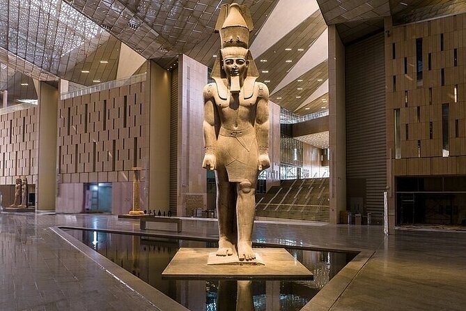 Grand Egyptian Museum, Grand staircase, New Galleries, and lunch. - Stop 1 at the open court: why you start with Ramses II and granite scale