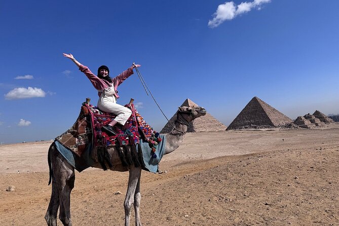 Guided Tour to Giza Pyramids ,Sphinx, Camel & inside the pyramids - Panoramic views, photos in one line, and the 20-minute camel ride