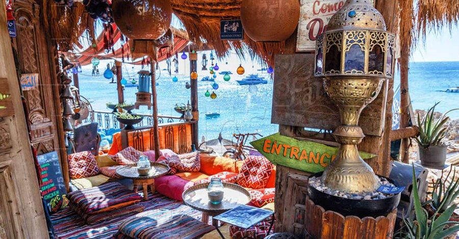 Sharm El-Sheikh: Cafe & restaurant - Farsha or New Panorama - Farsha Mountain Lounge at Night, sea views, and sky watching